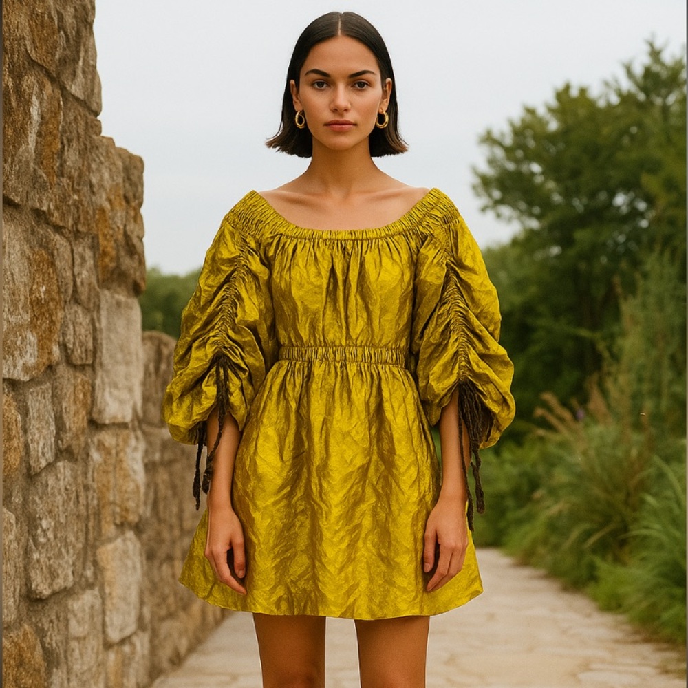 Ulla Johnson 00 NWT Martine Beryl Golden Bubble Mini Dress‎ Runway Yellow XS